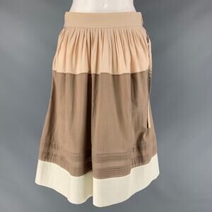 MARNI Size 2 Beige & Brown Cotton Pleated A-Line Skirt